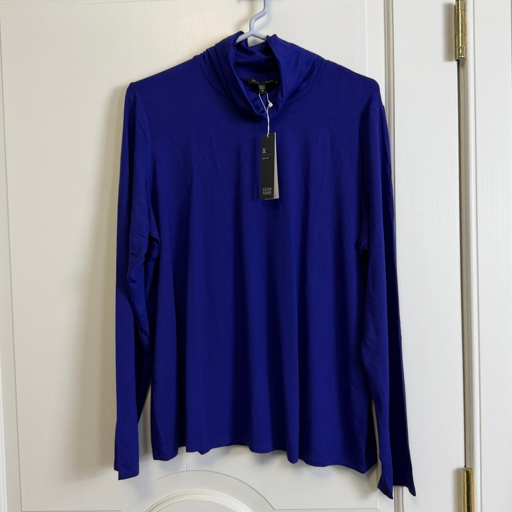 Eileen Fisher Scrunch Neck Top Women XL Blue